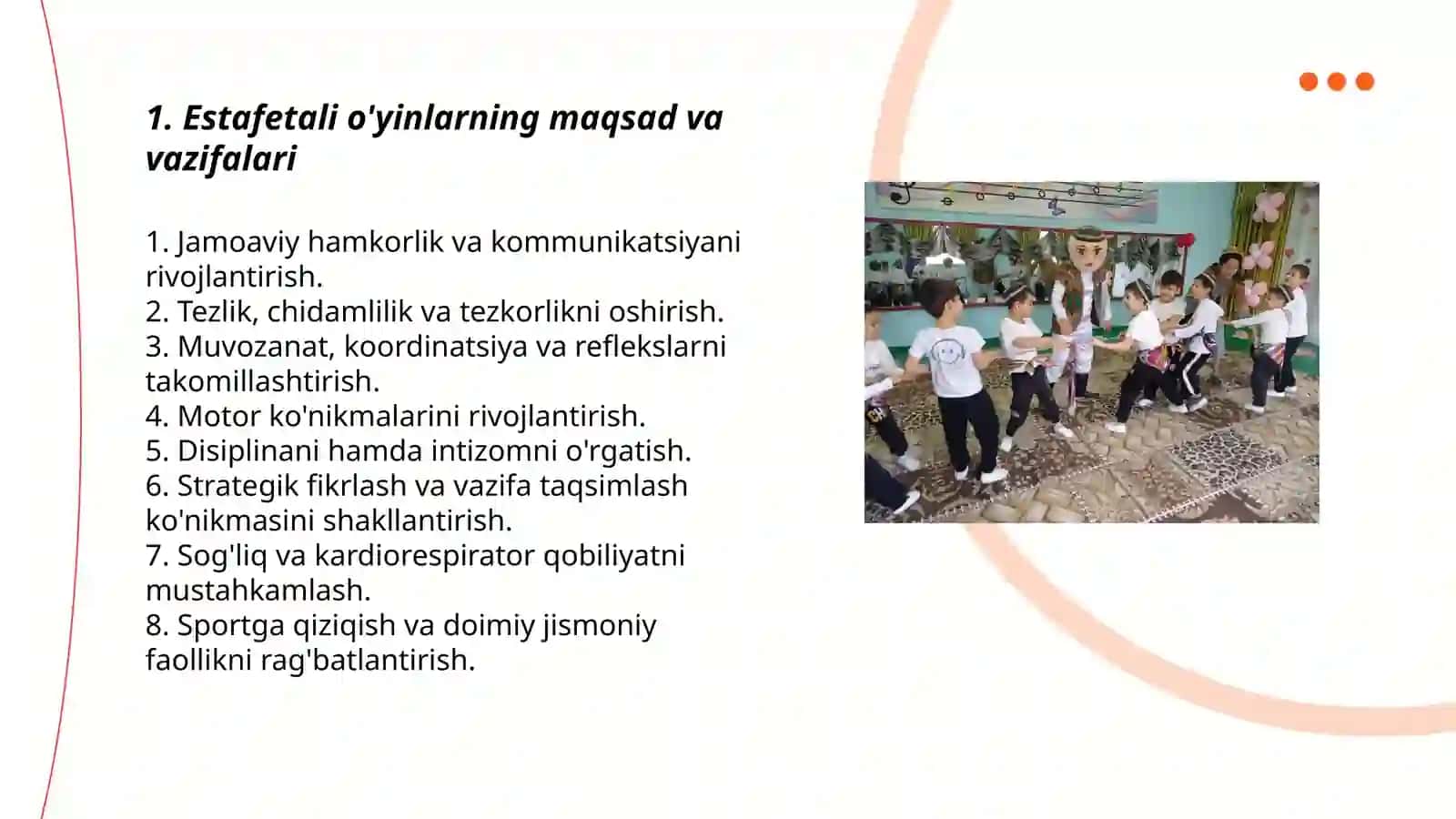 Estafetali harakatli o'yinlarni o'tkazish 3