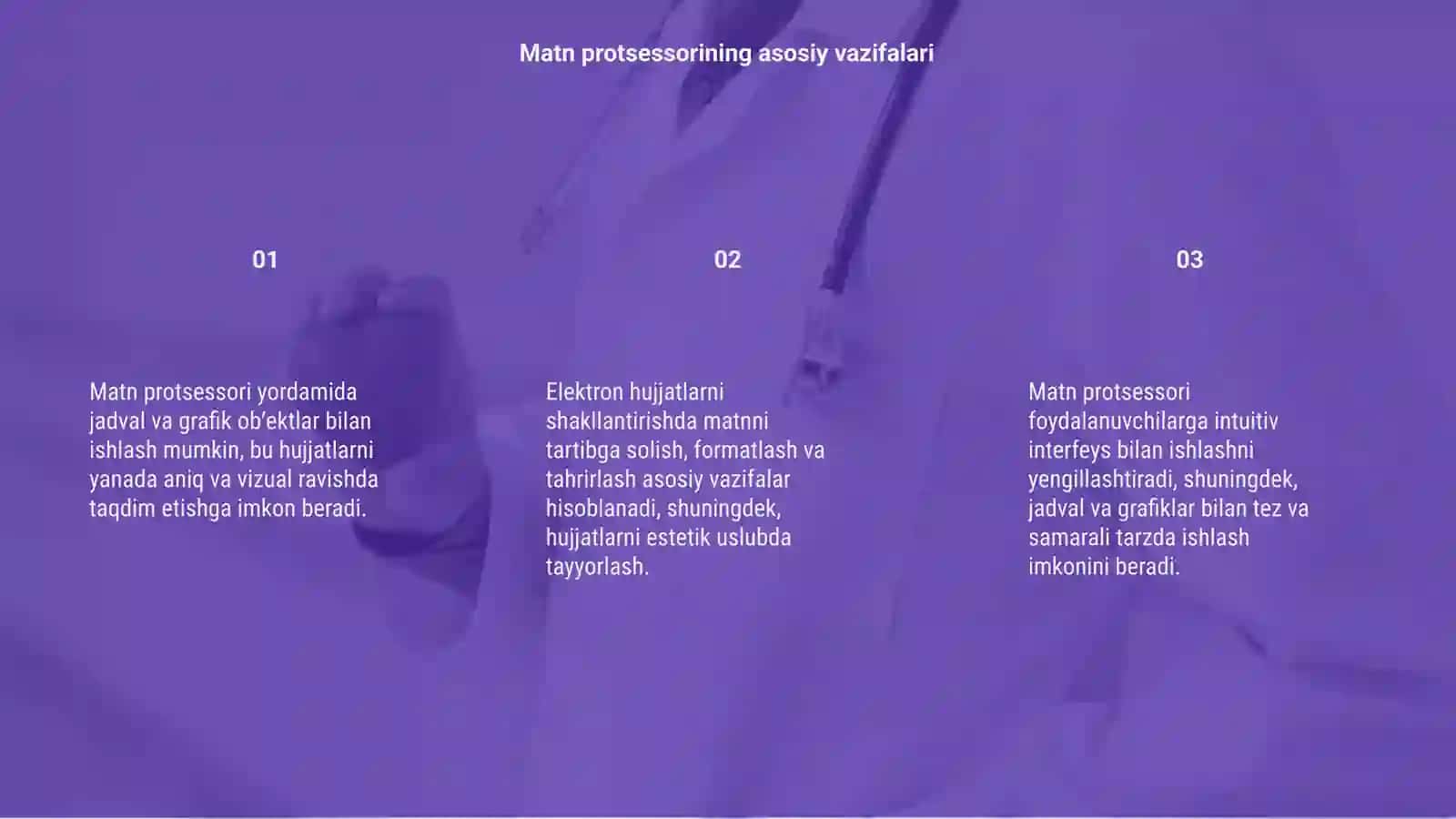Matn protsessori yordamida jadval, grafik obʼektlar bilan ishlash va elektron hujjatlarni shakllantirish 3