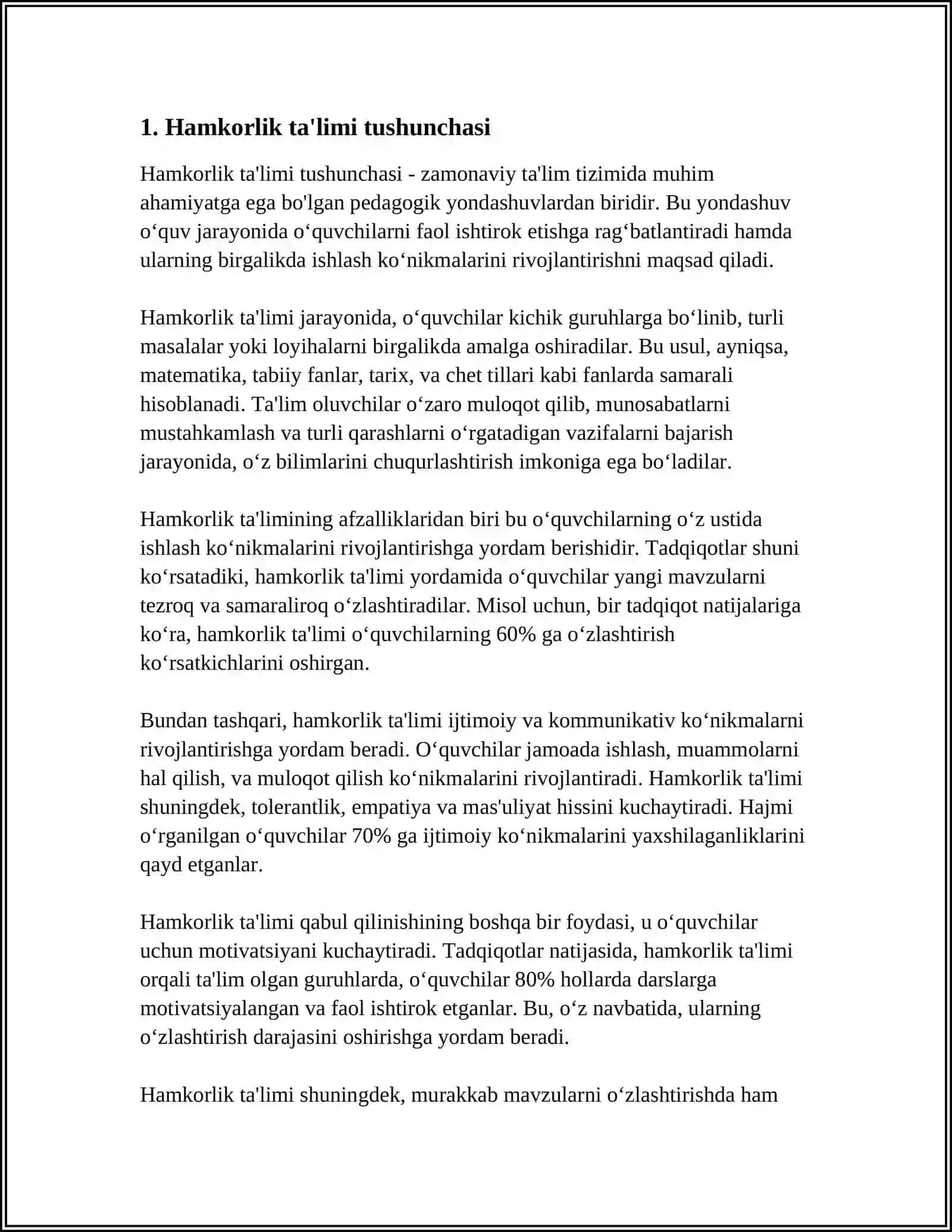 HAMKORLIK TAʼLIMI TEXNOLOGIYALARINING USTUVOR TAMOYILLARI, MUHIM BELGILAR VA TARKIBIY ELEMENTLARI 3