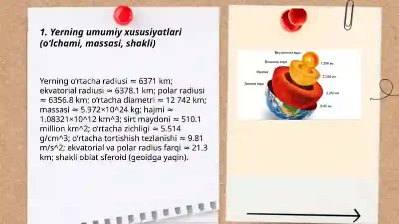 Yer haqida umumiy maʼlumot yer poʻsti mantiya ichki yadro tashqi yadro 3
