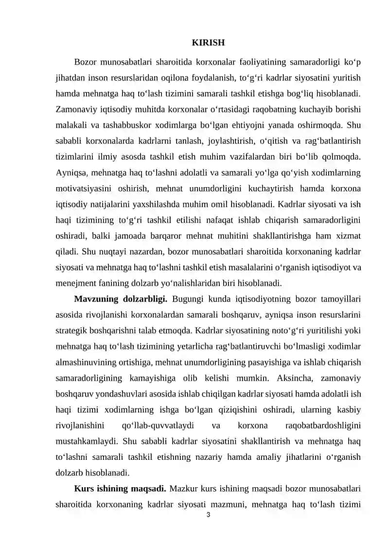 Bozor munosabatlari sharoitlarida korxonaning kadrlar siyosati va mehnatga haq to’lashni tashkil etilishi 3