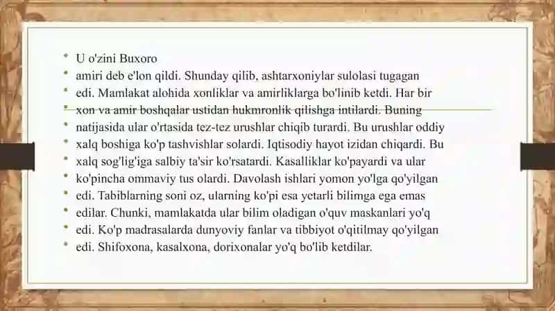 SO'NGGI O'ZBEK XONLIKLARI DAVRIDAGI TIBBIYOT 3
