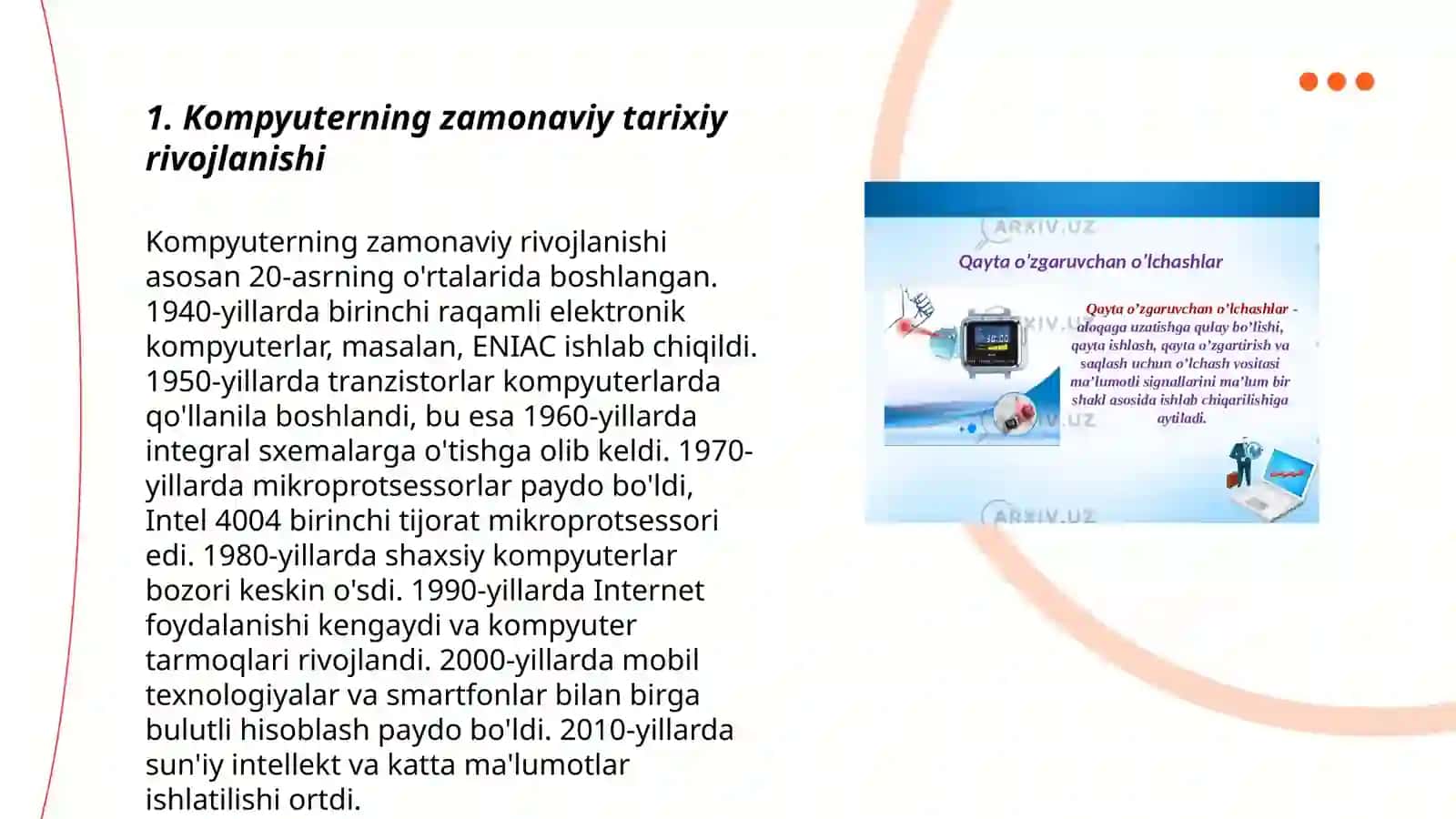 Zamonaviy kompyuter tarixi, ishlash prinsiplari va arxitekturasi 3