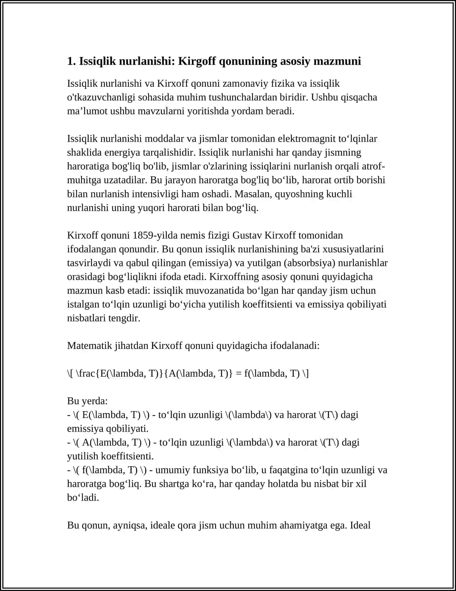 ISSIQLIK NURLANISHI KIRGOF QONUNI 3