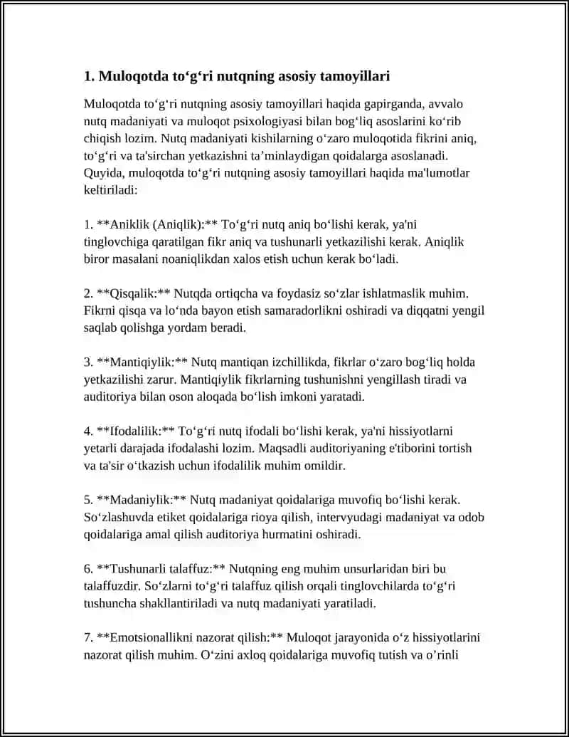 MUSTAQIL ISH: MULOQOTDA TOʻGʻRI NUTQ SOʻZLASH 3