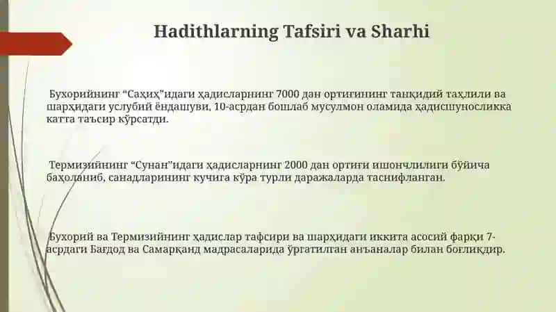 Imom Buxoriy va Imom Termiziyning hadis ilmiga qo'shgan hissalarining qiyosiy tahlili 3