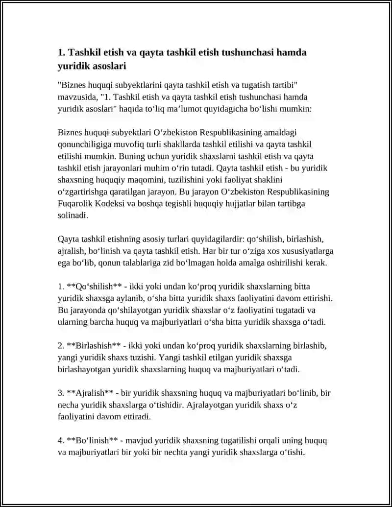 BIZNES HUQUQI SUBYEKTLARINI QAYTA TASHKIL ETISH VA TUGATISH TARTIBI 3