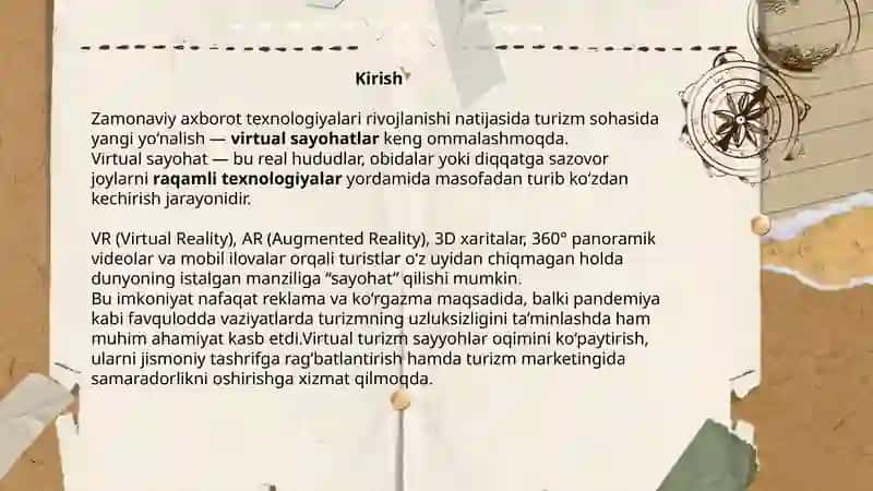 Vertual sayohlar va ulardan turizmda foydalanish 3