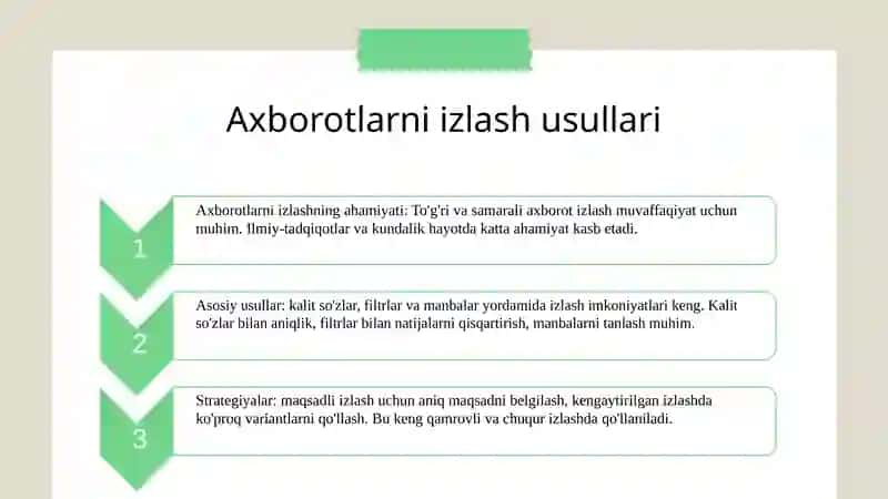 Axborotlarni izlash va elektron vositalarda yigʻish kompetensiyasi 3