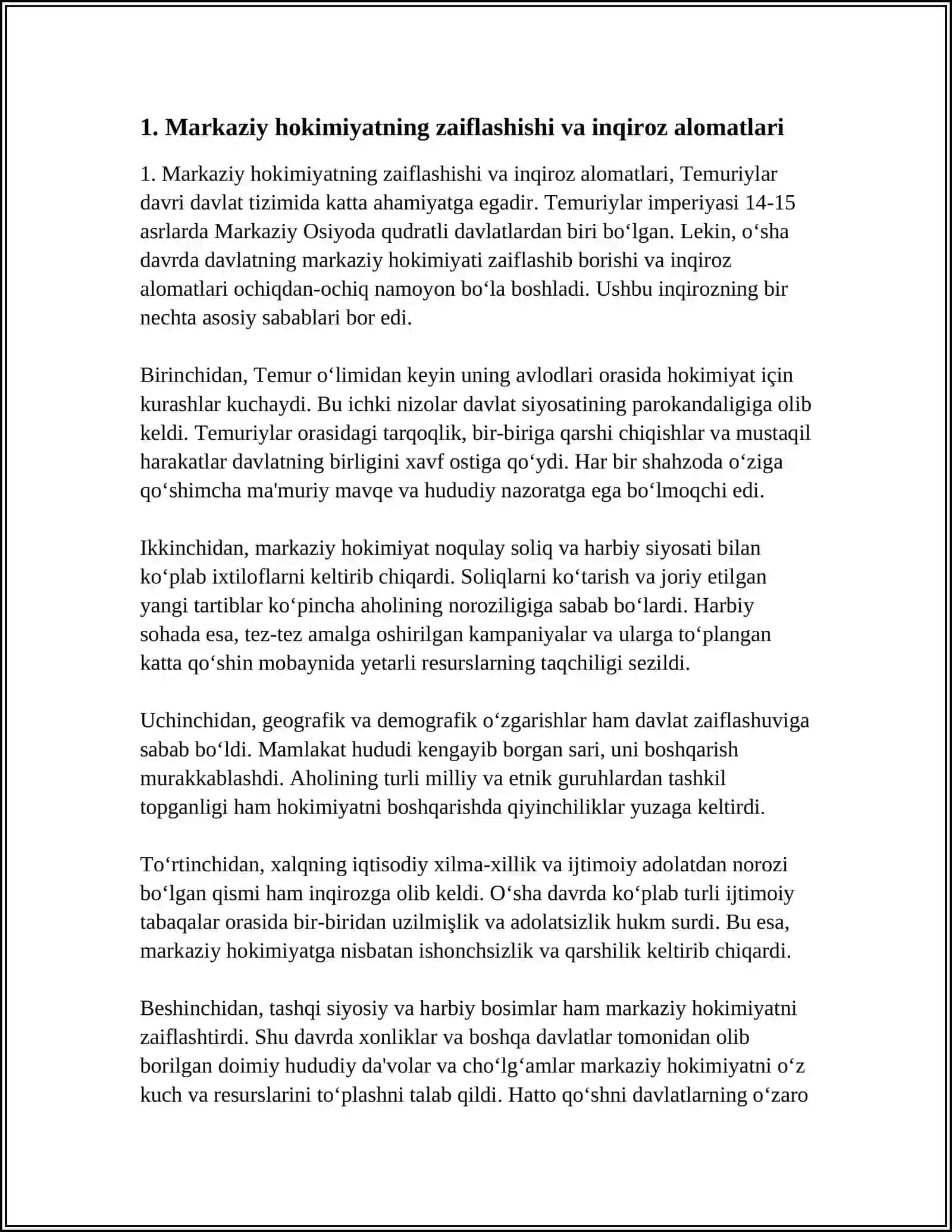 TEMURIYLAR DAVRI DAVLATCHILIK TIZIMIDAGI INQIROZ 3