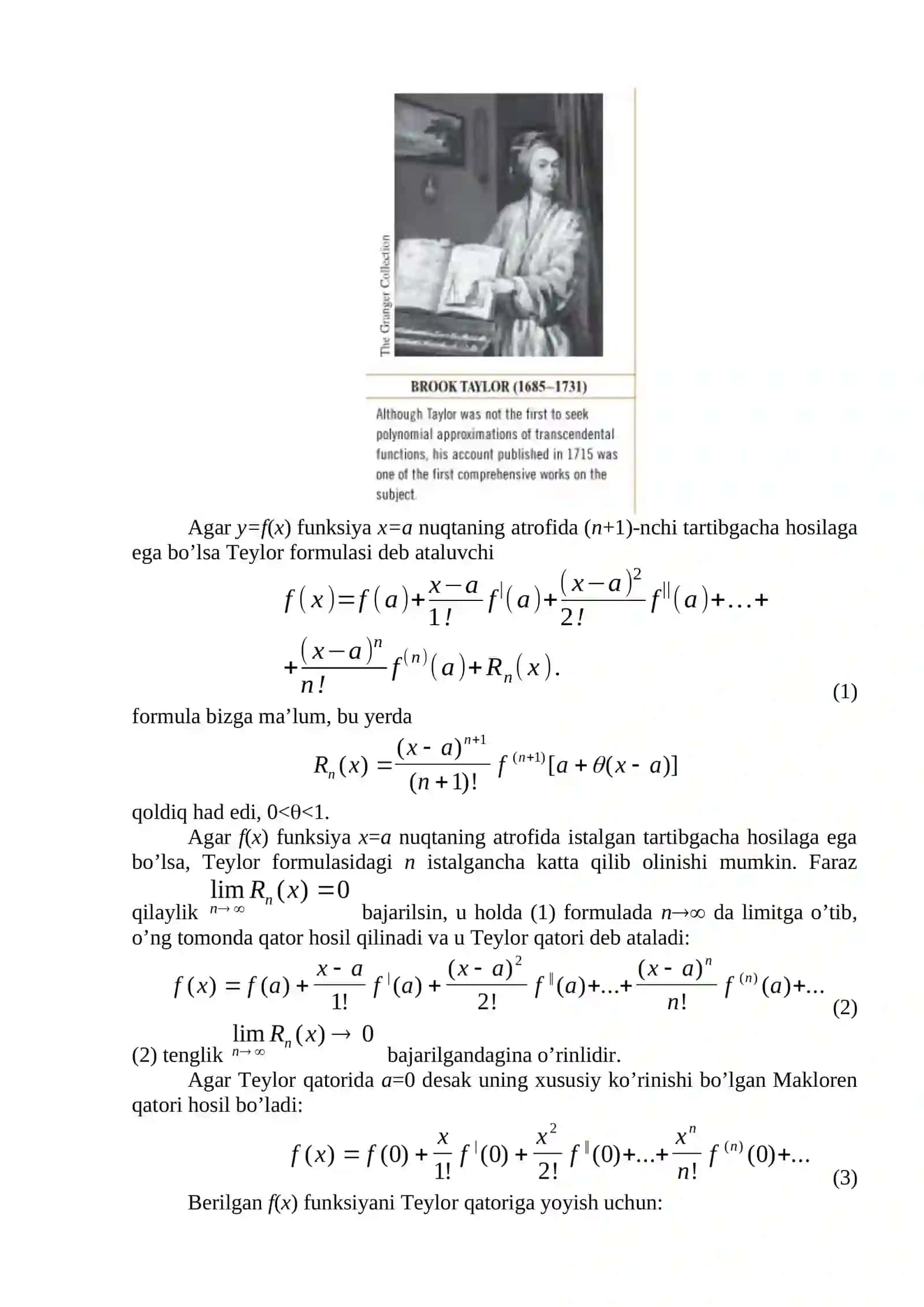 FUNKSIONAL QATORLARNI DIFFERENSIALLASH VA INTEGRALLASH.TEYLOR VA MAKLOREN QATORLARI 3