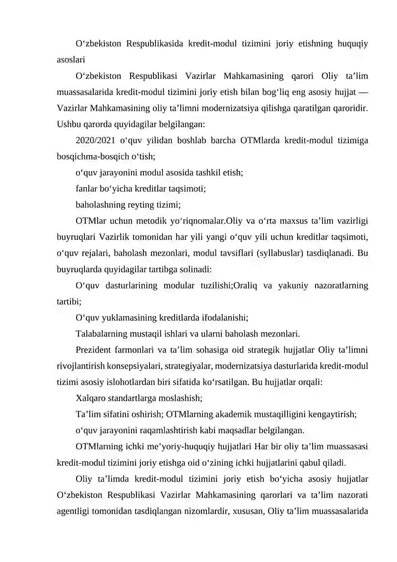 OLIY TAʼLIMDA KREDIT-MODUL TIZIMINI JORIY ETISHGA OID HUJJATLAR 3