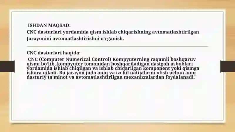 CNCdasturlar yordamida qism ishlab chiqarishning avtomatlashtirilgan jarayonini avtomatlashtirish 3