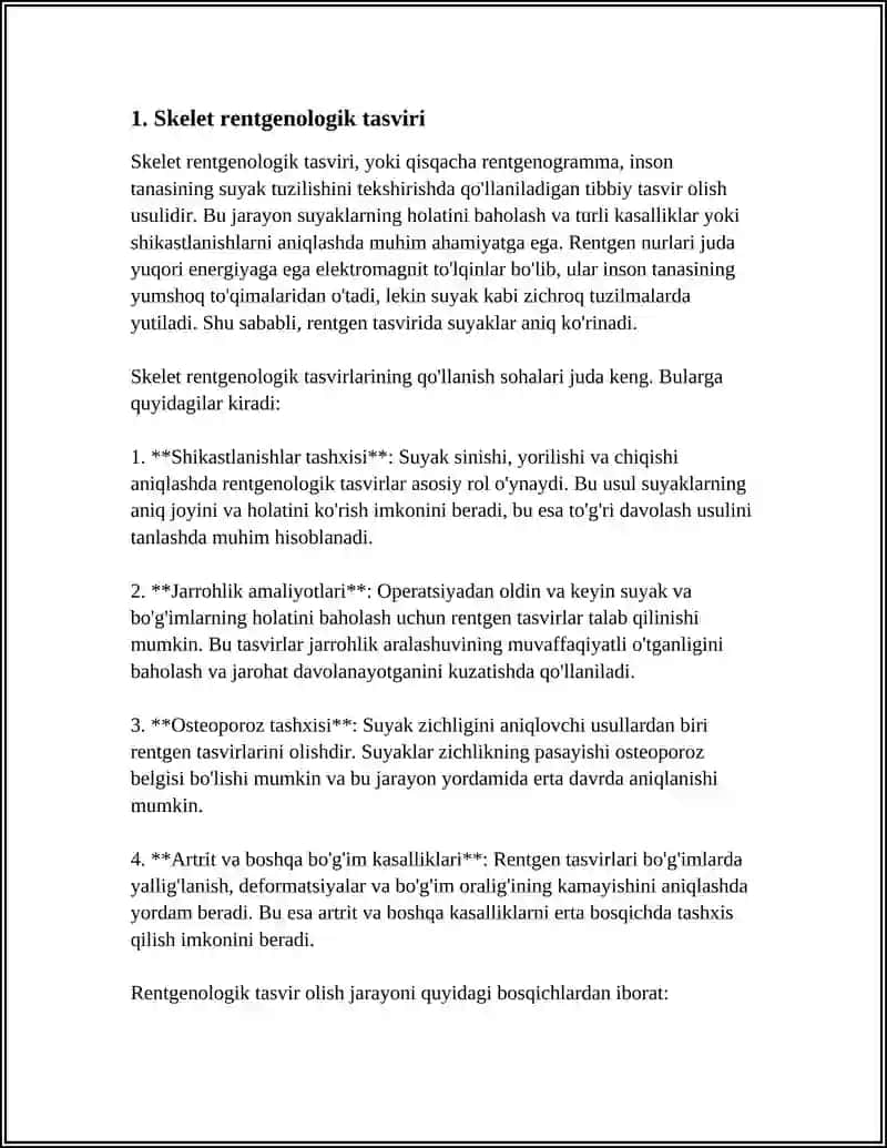 MUSTAQIL ISH Mavzu: SKELET SUYAKLARINING RENTGENANATOMIYASI. SKELETNING RIVOJLANISH NUQSONLARI. 3