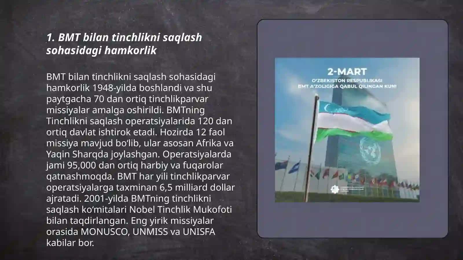 O’zbekiston Respublikasining Birlashgan Millatlar Tashkiloti bilan 4 tomonlama hamkorligi 3