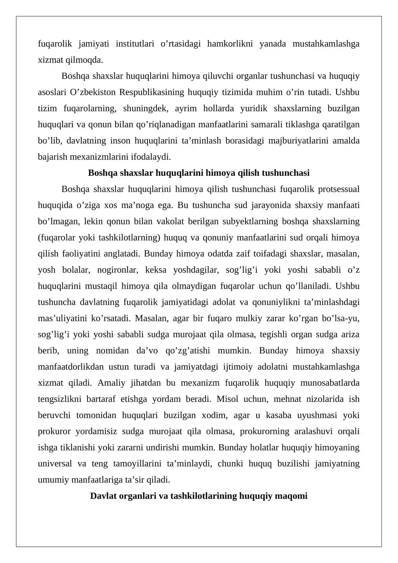 Boshqa shaxslar huquqlarini himoya qiluvchi davlat organlari va tashkilotlar 3