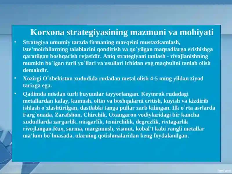 Sanoat korxonalarini rivojlantirish strategiyasini shakllantirish 3
