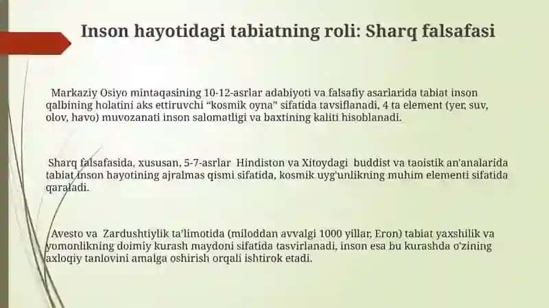 Inson hayotidagi tabiatning roli: Sharq falsafasi 3