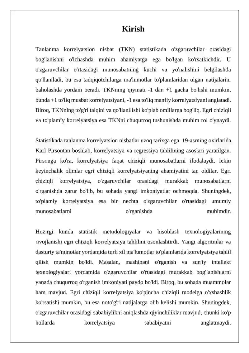 Tanlanma korrelyatsion nisbat egri chiziqli va to'plamiy korrelyatsiya 3