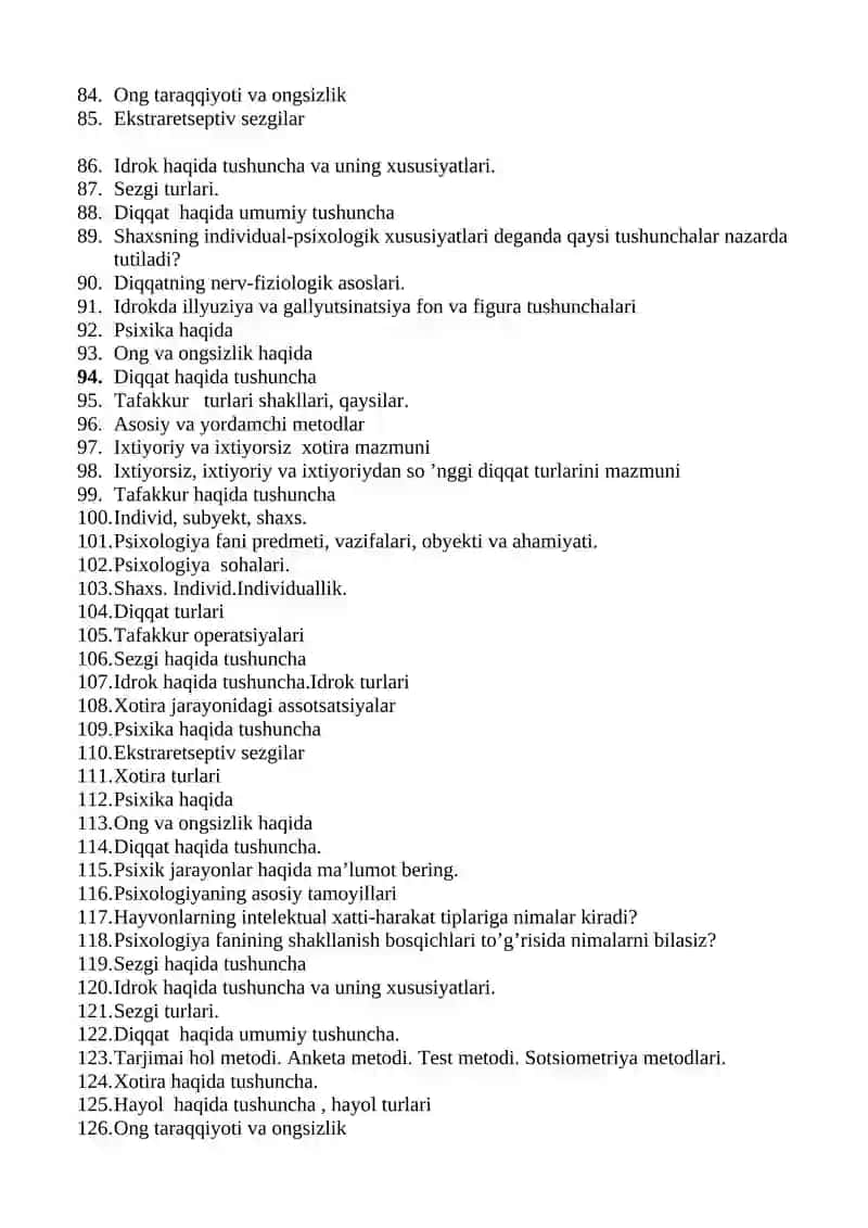 Umumiy psixologiya fanidan oraliq nazorat savollari 3
