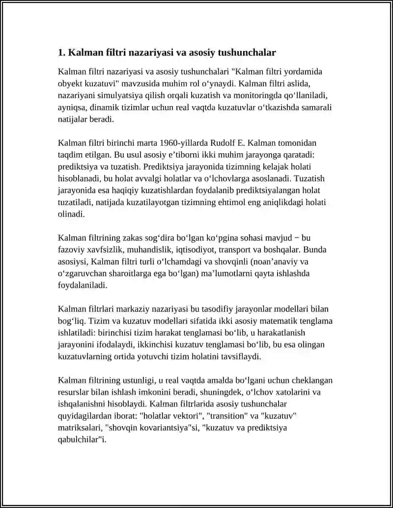 KALMAN FILTIRI YORDAMIDA OBYEKT KUZATUVI 3