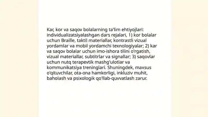 Kar, kor va saqov bolalarning ta'lim ehtiyojlari 3