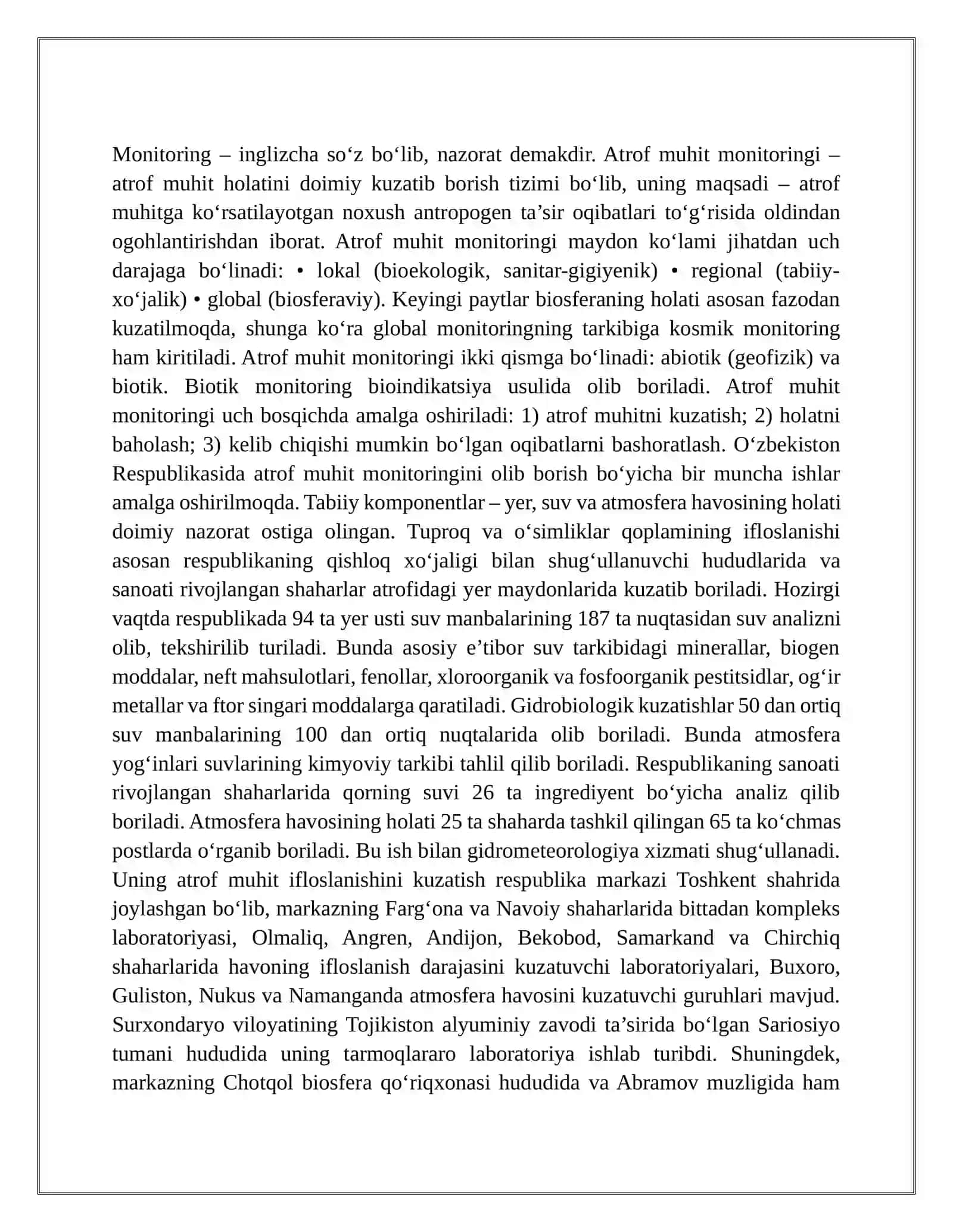 Monitoring tushunchasi.Barqaror rivojlanish muammolari va istiqbollari 3