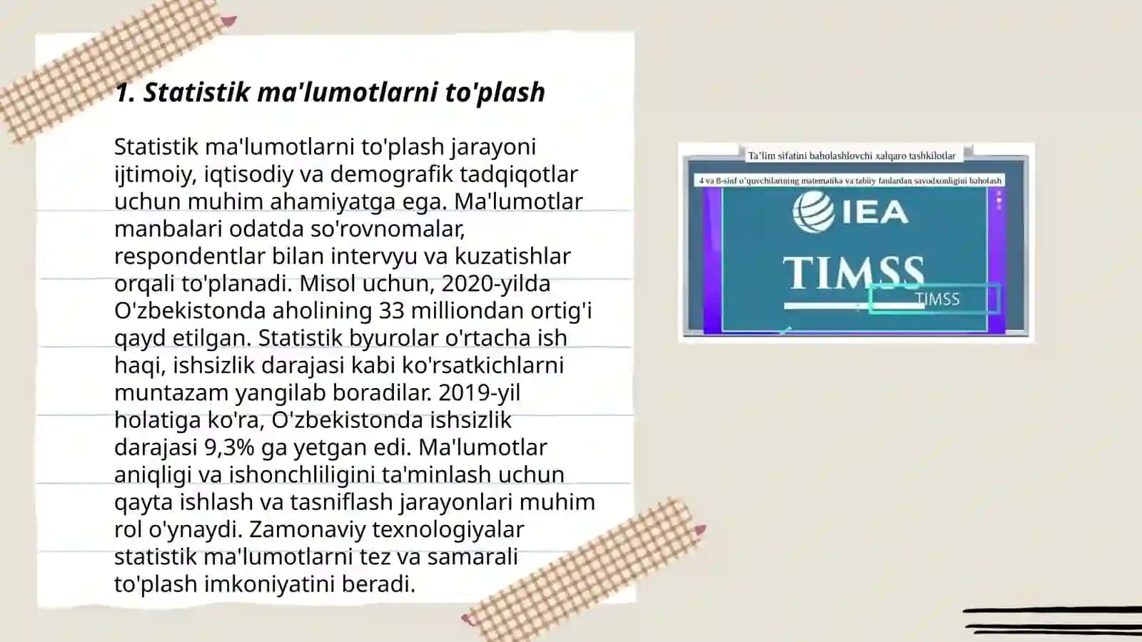 TIMSS xalqaro baholash dasturida "Ma'lumotlar va ehtimollik" mazmun sohasiga oid topshiriqlar 3