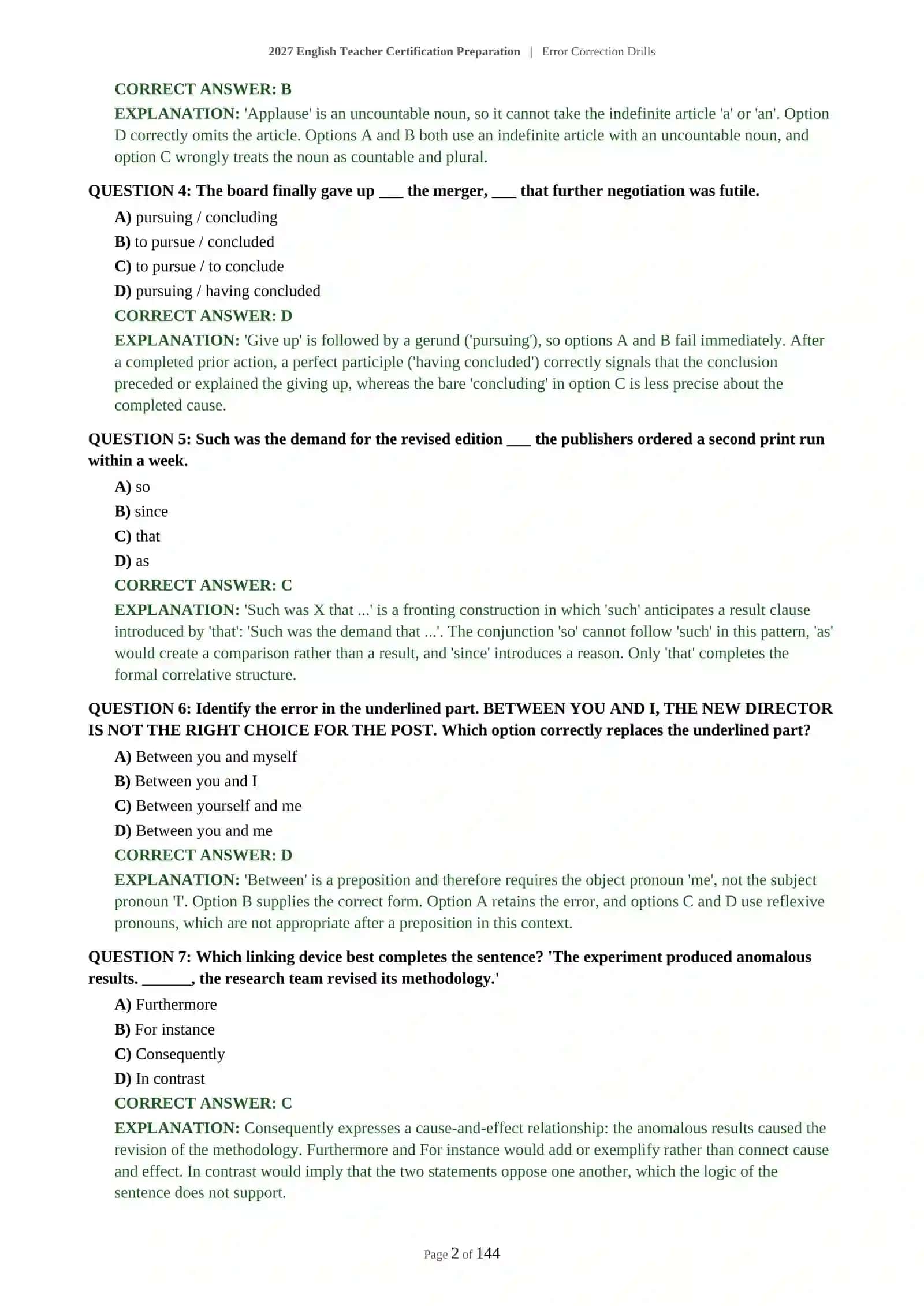2027 English Teacher Certification Preparation | Error Correction Drills 3