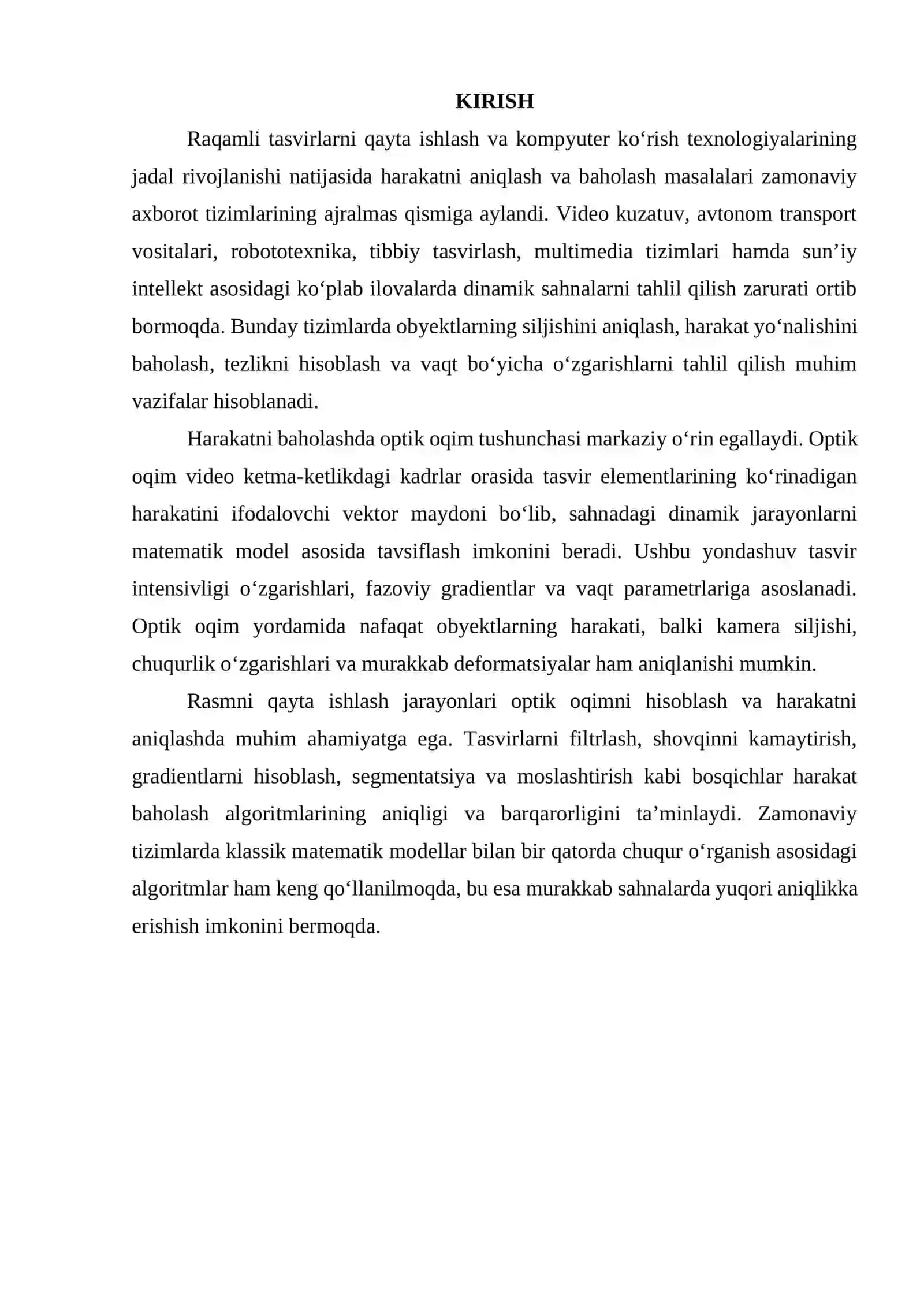 Optik oqim va harakatni baholashda rasmni qayta ishlash 3