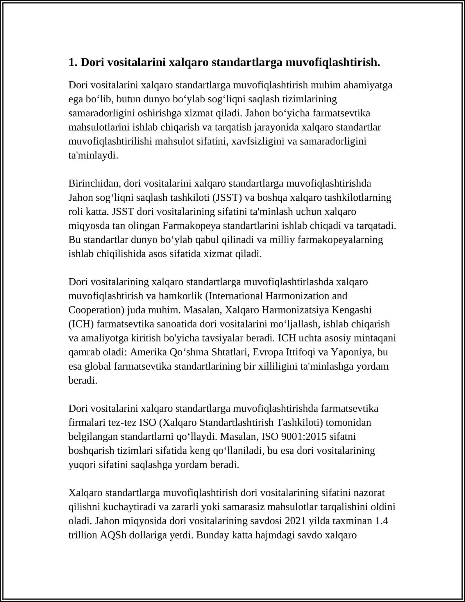 DORI VOSITALARINI TARTIBGA SOLISH VA TEXNIK UYG'UNLASHTIRISHNING GLOBAL MUAMMOLARI 3