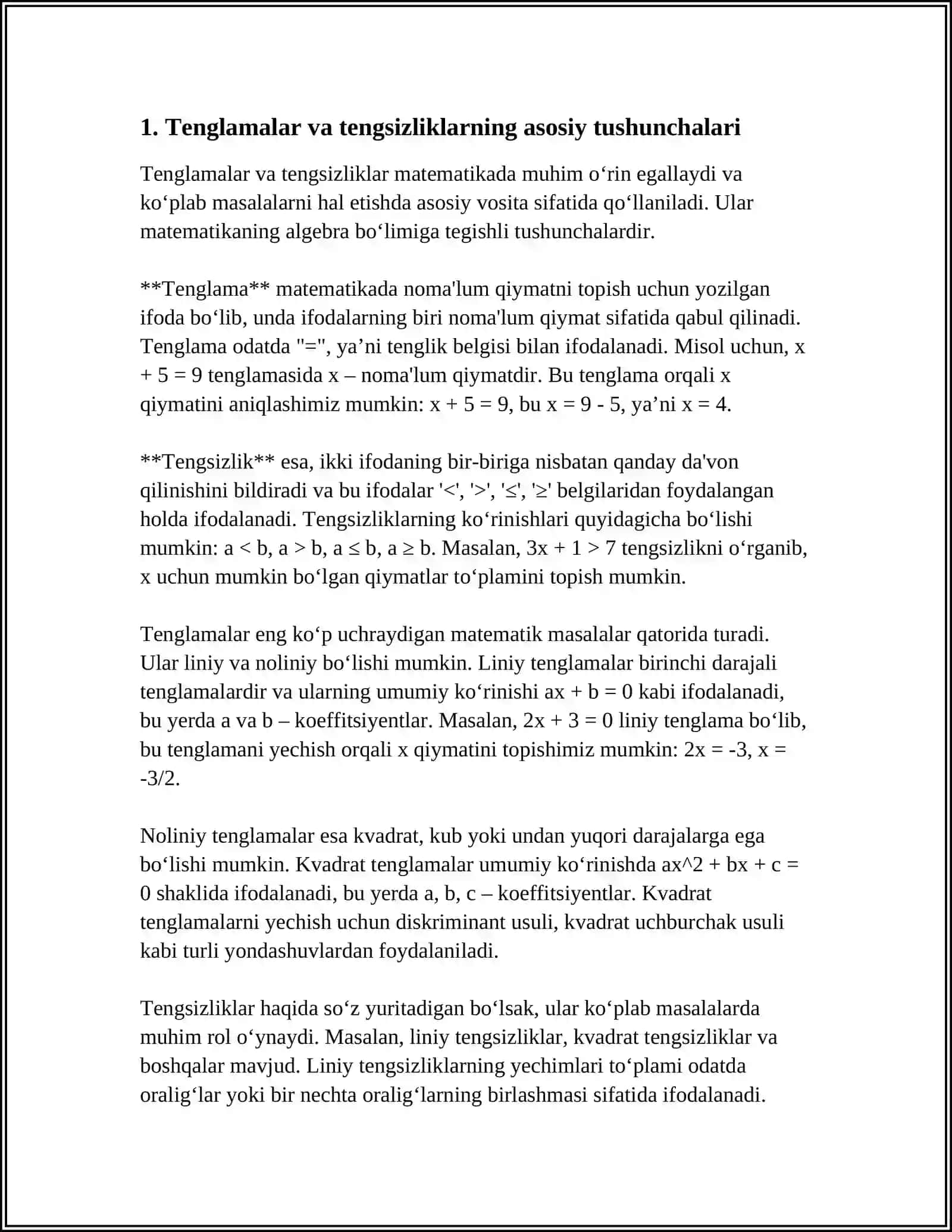 MAKTABDA TENGLAMA VA TENGSIZLIKLAR MAVZUSINI O‘QITISH METODIKASI 3
