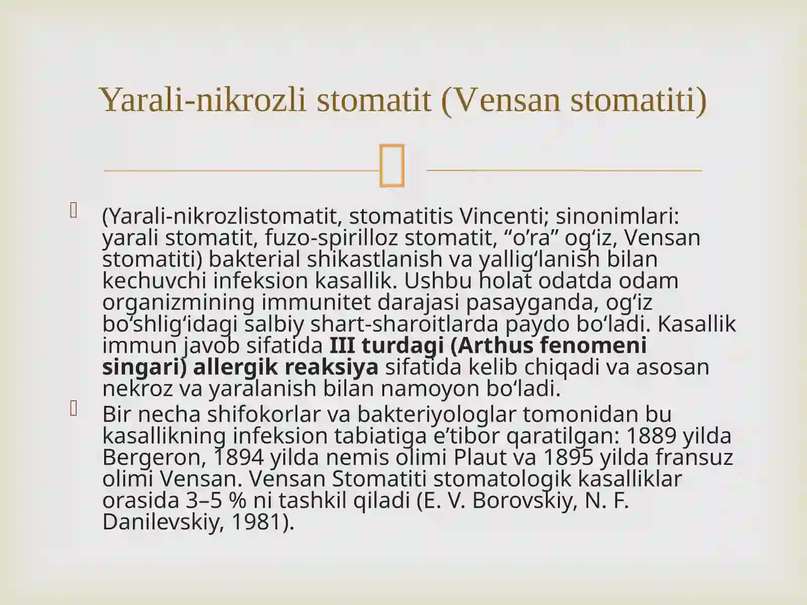 Vensan  Yarali-nekrotik stomatiti. Klinikasi. Davolash usullari. 3