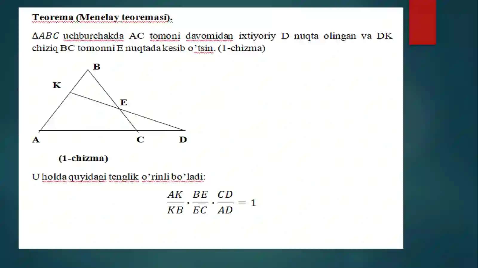 Geometriyaning ajoyib teoremalari. Menelay va Ceva teoremalari 3