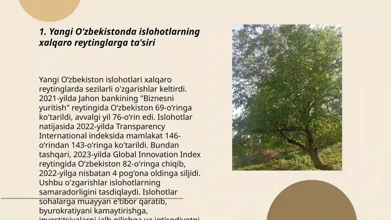 Yangi Oʻzbekistonda ijtimoiy-siyosiy iqtisodiy va madaniy hayotda roʻy berayotgan oʻzgarishlarning xalqaro reyting va indekslarda aks etishi 3