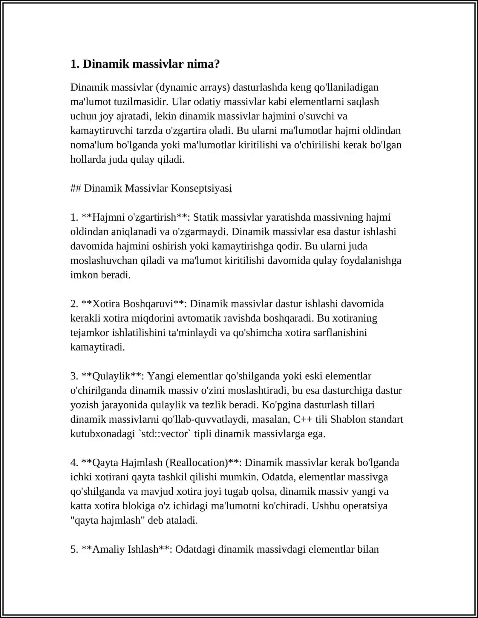 C++ DA DINAMIK MASSIVLAR 3