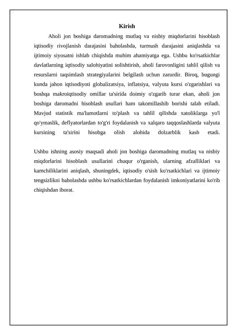Aholi jon boshiga daromad: Mutlaq va nisbiy ko'rsatkichlar 3