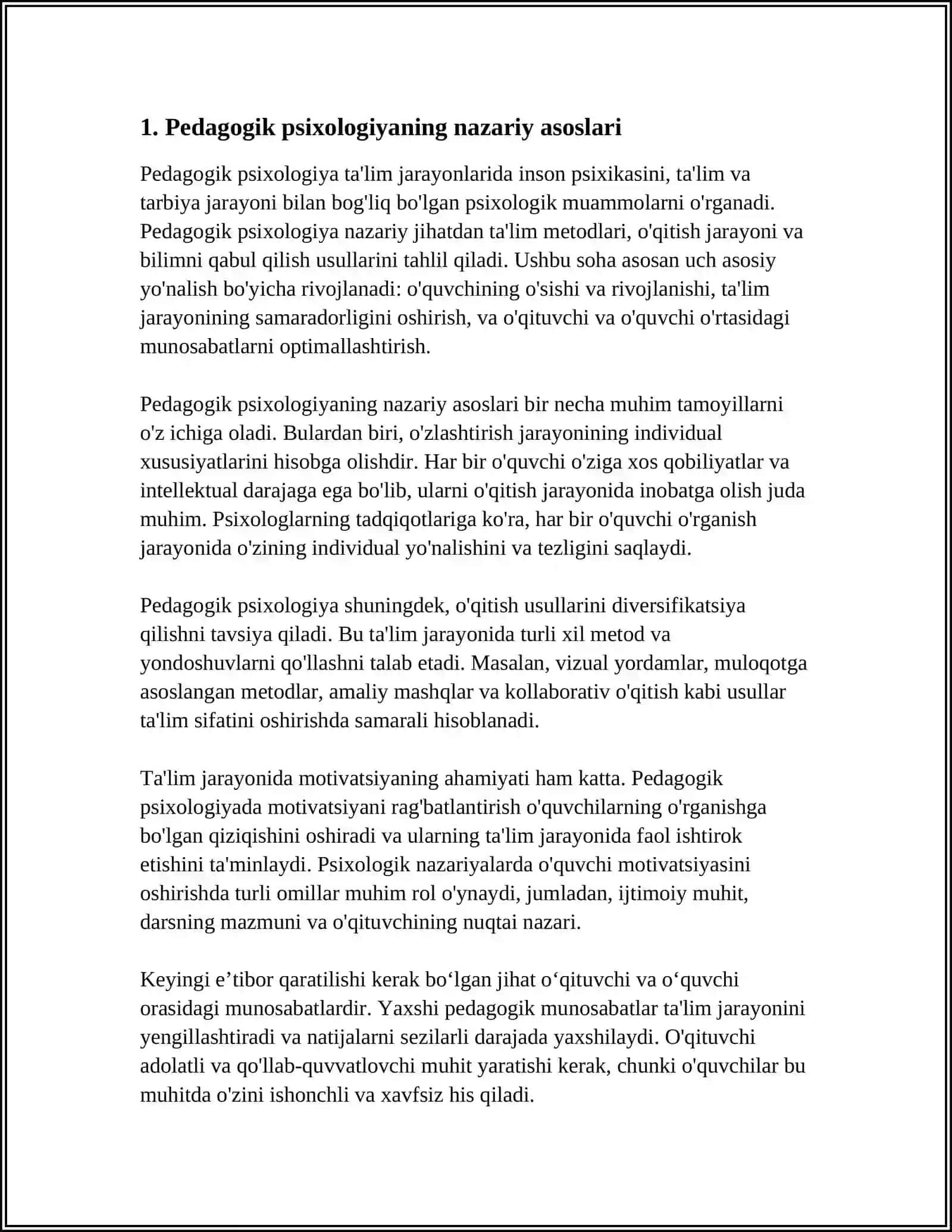 MUSTAQIL ISH Mavzu: PEDAGOG PSIXALOGIYASI 3