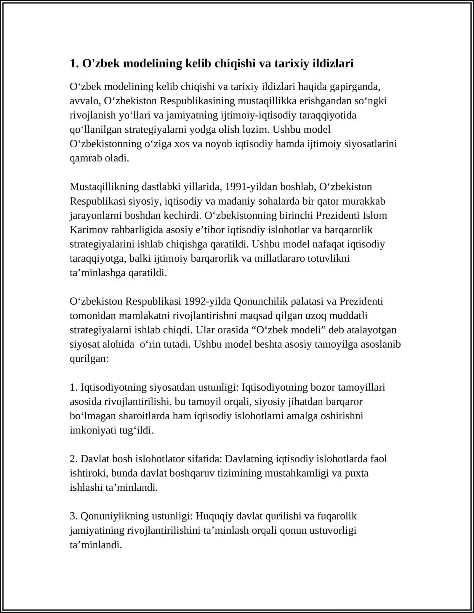 "ÓZBEK MODELLI" VA UNING TARIXIY AXAMIYATI Referat 3