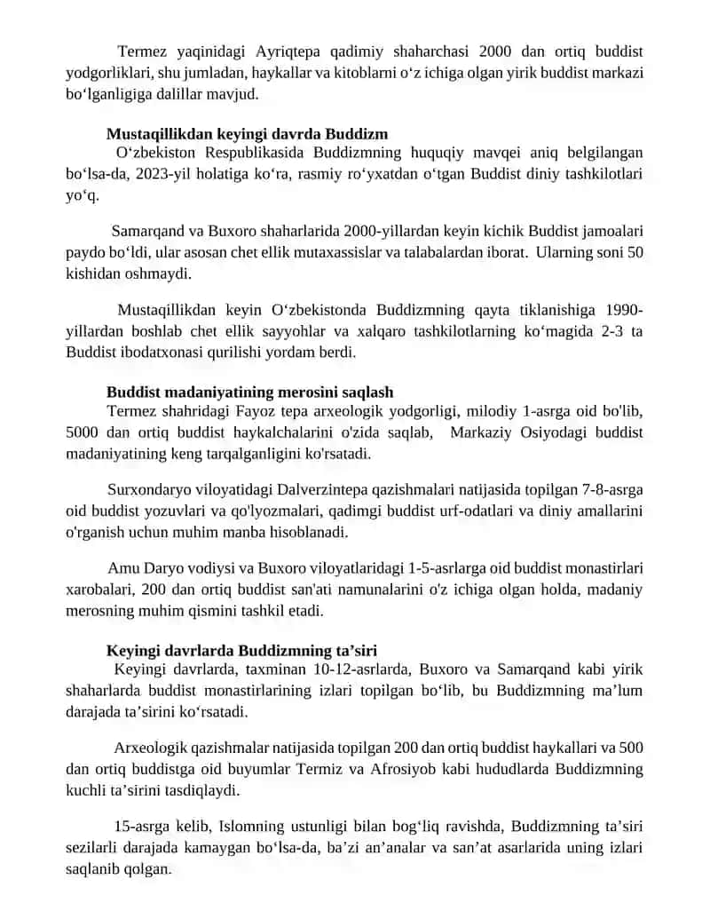 Oʻzbekistonda buddaviylik dinining tarixiy ildizlari va hozirgi zamon 3