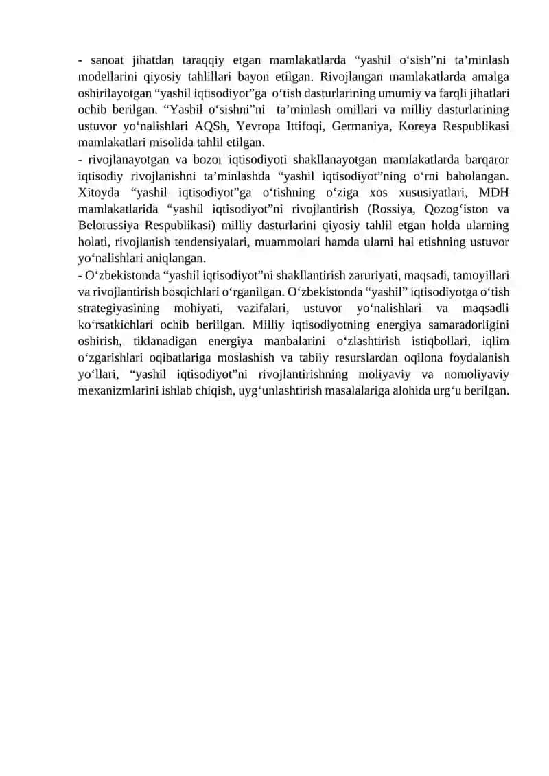 "2030–2030 yillarda O‘zbekiston Respublikasini 'yashil' iqtisodiyotga o‘tish strategiyasi" 3