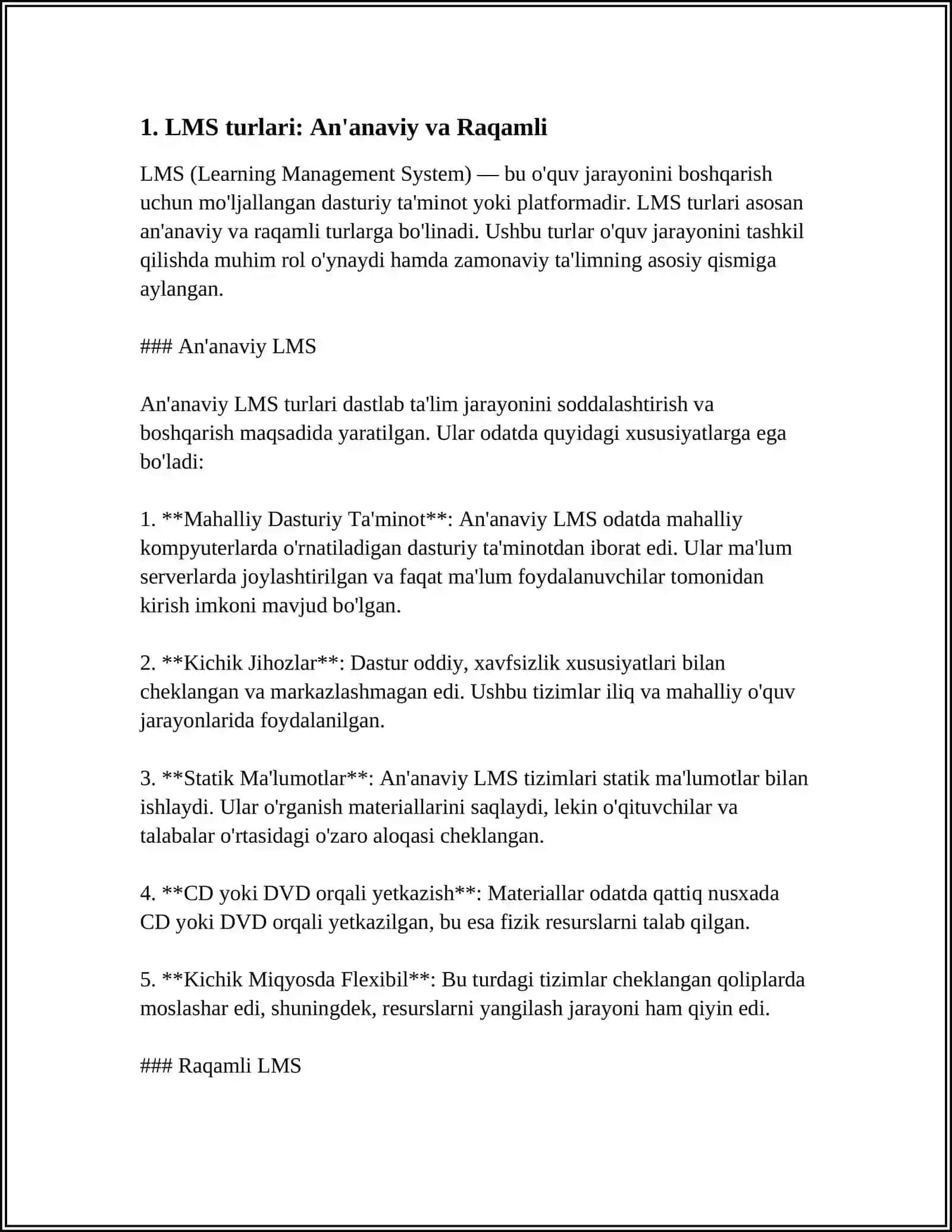 MUSTAQIL ISH Mavzu: LMS TURLARI VA ULARNING TASNIFI 3