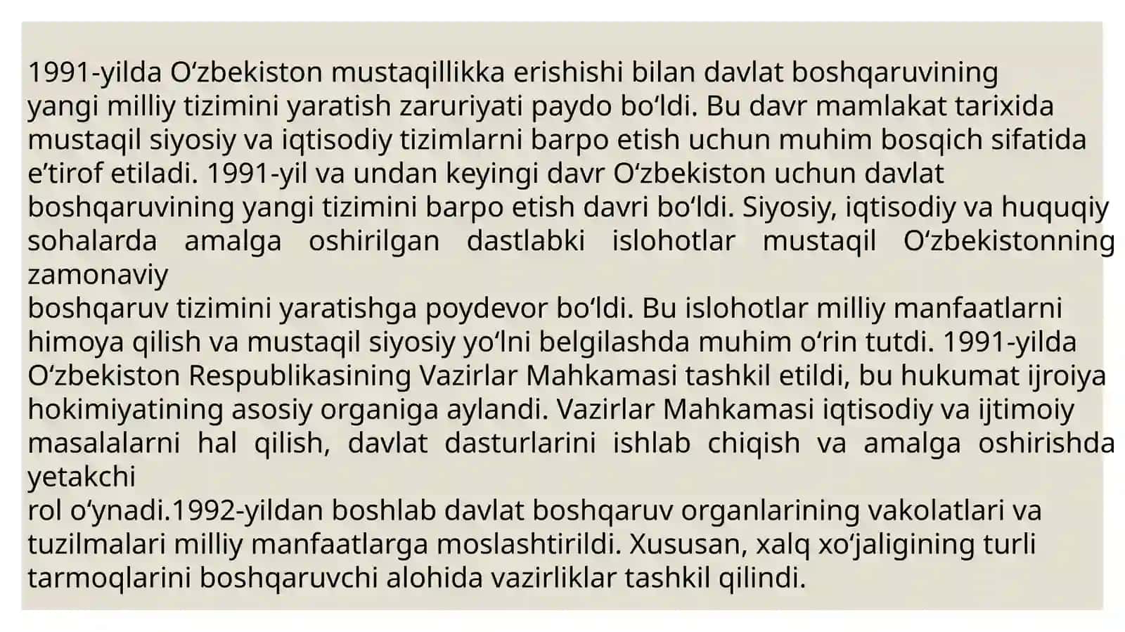 Mustaqillik yillarida davlat boshqaruvi tizimida amalga oshirilgan islohotlar 3