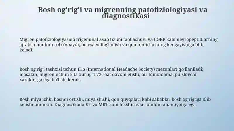 Nerv tizimi faoliyati buzilishi (bosh og'riqlari migren )da farmasevtik yordam tamoyillari 3
