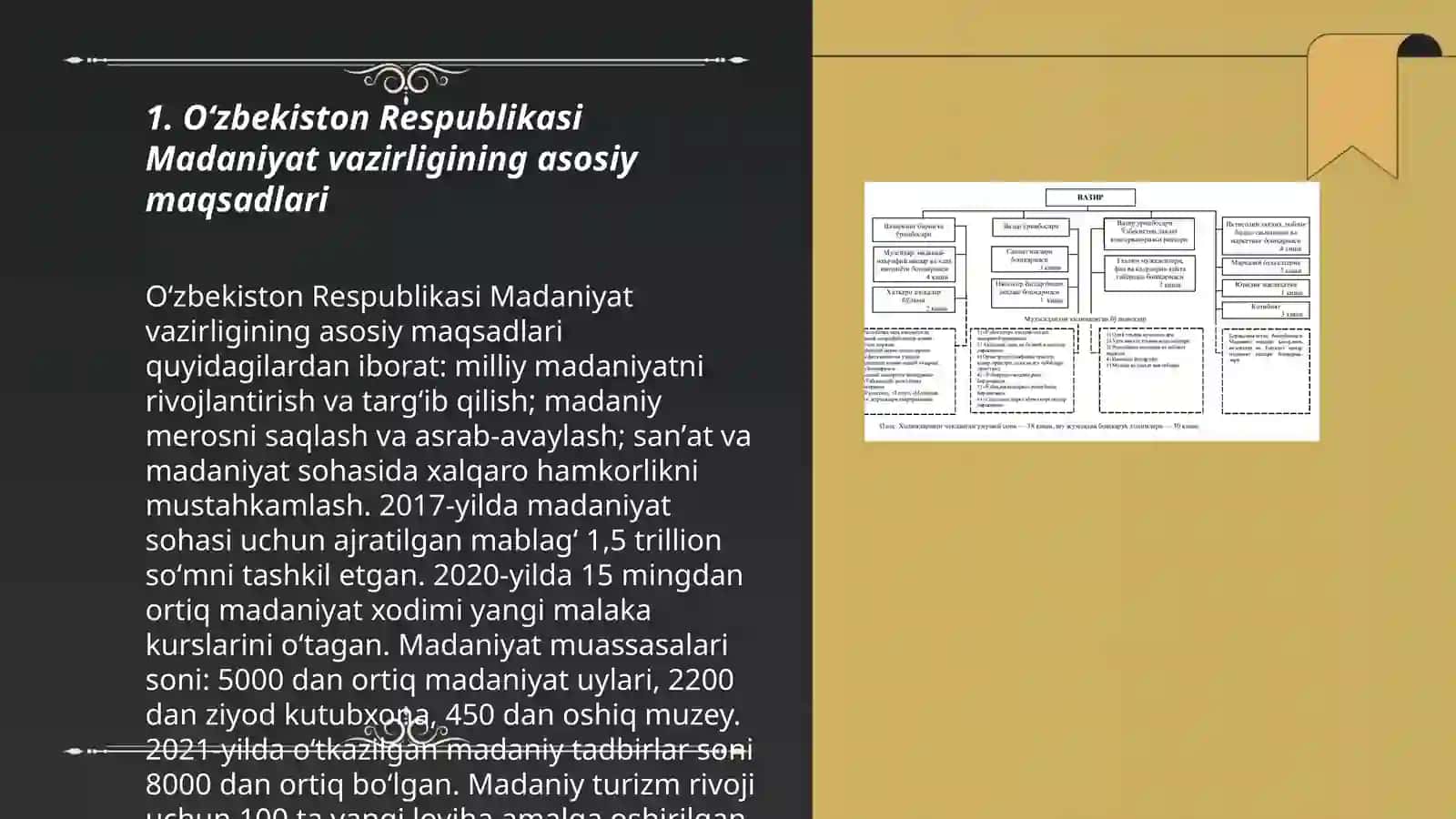 Oʻzbekiston Respublikasi Madaniyat vazirligining vazifaviy strukturalari 3