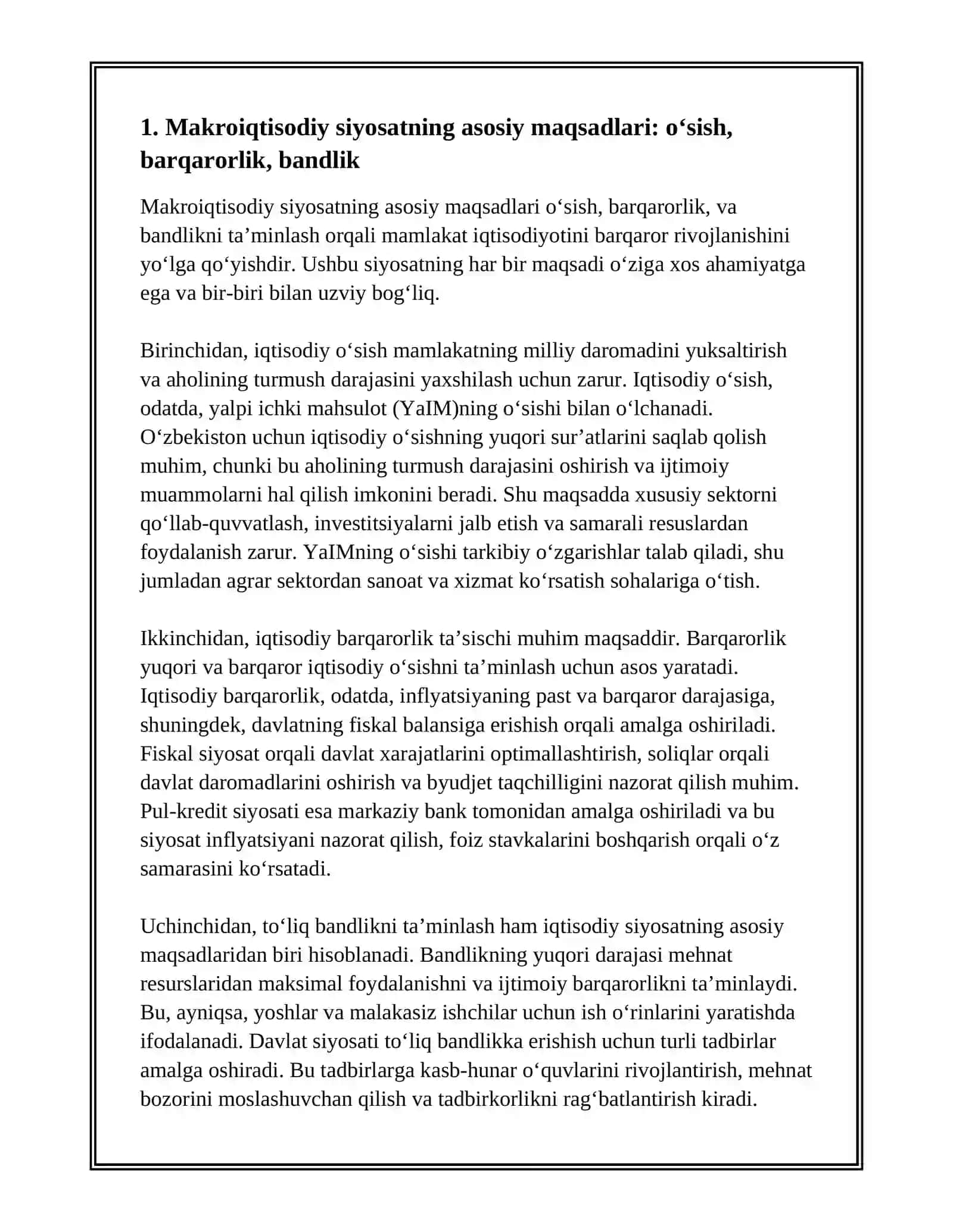 MAKROIQTISODIYOT SIYOSATINING MAQSADLARI VA ULARNING O'ZARO MUVOFIQLASHTIRILISHI 3