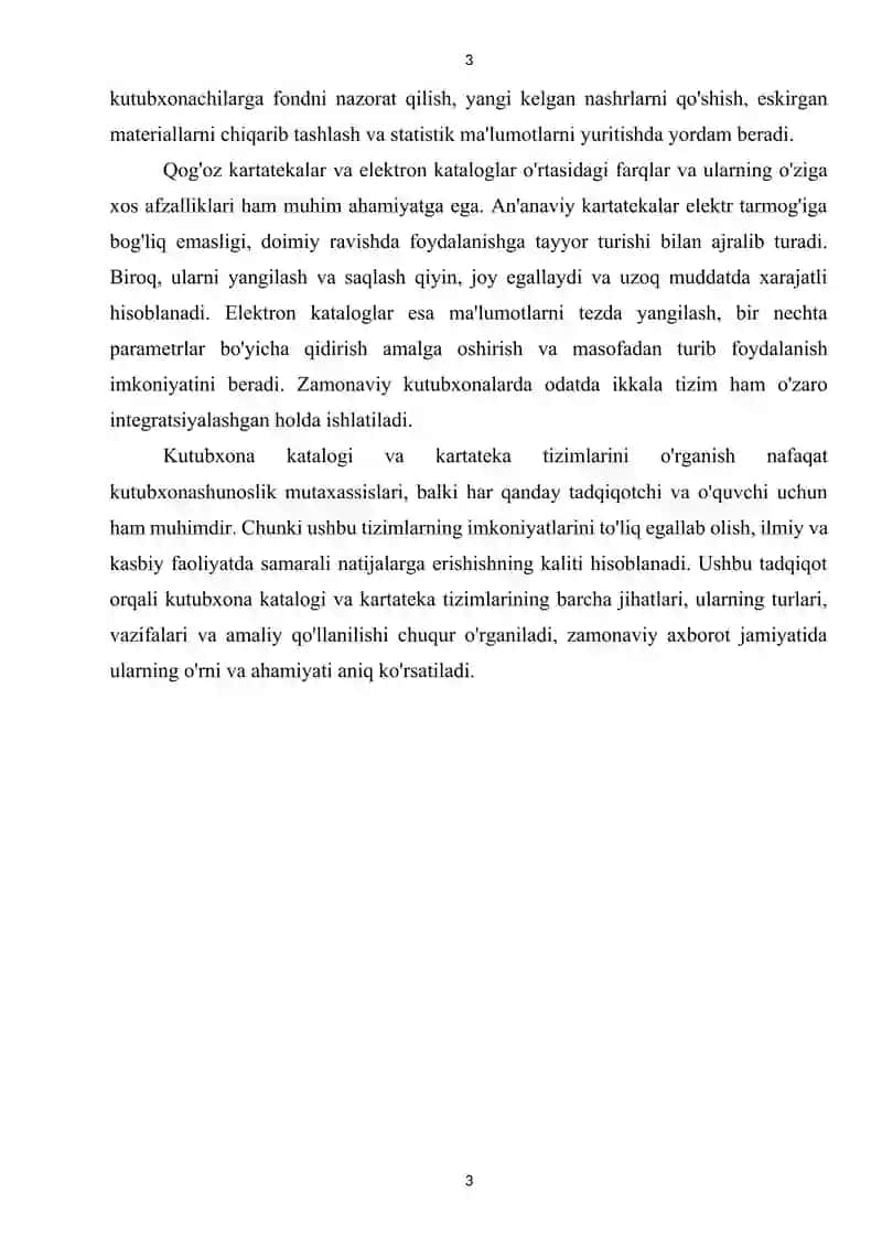 Kutubxona katalogi va kartatekalar  tizimi qanday asosiy vazifalarni bajaradi? Ularni turlari vazifa 3