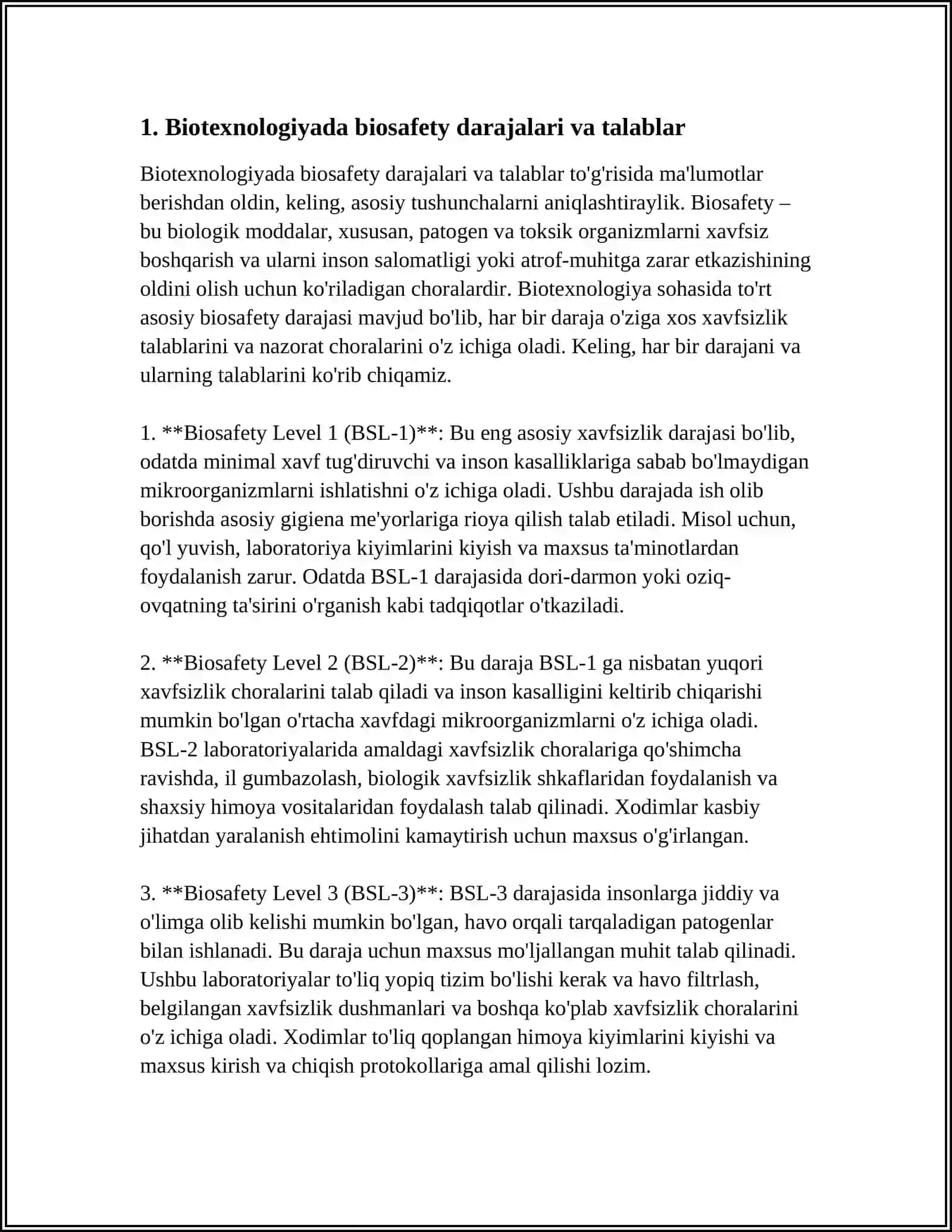 BIOTEXNALOGIYA VA XAVFSIZLIK CHORALARI 3