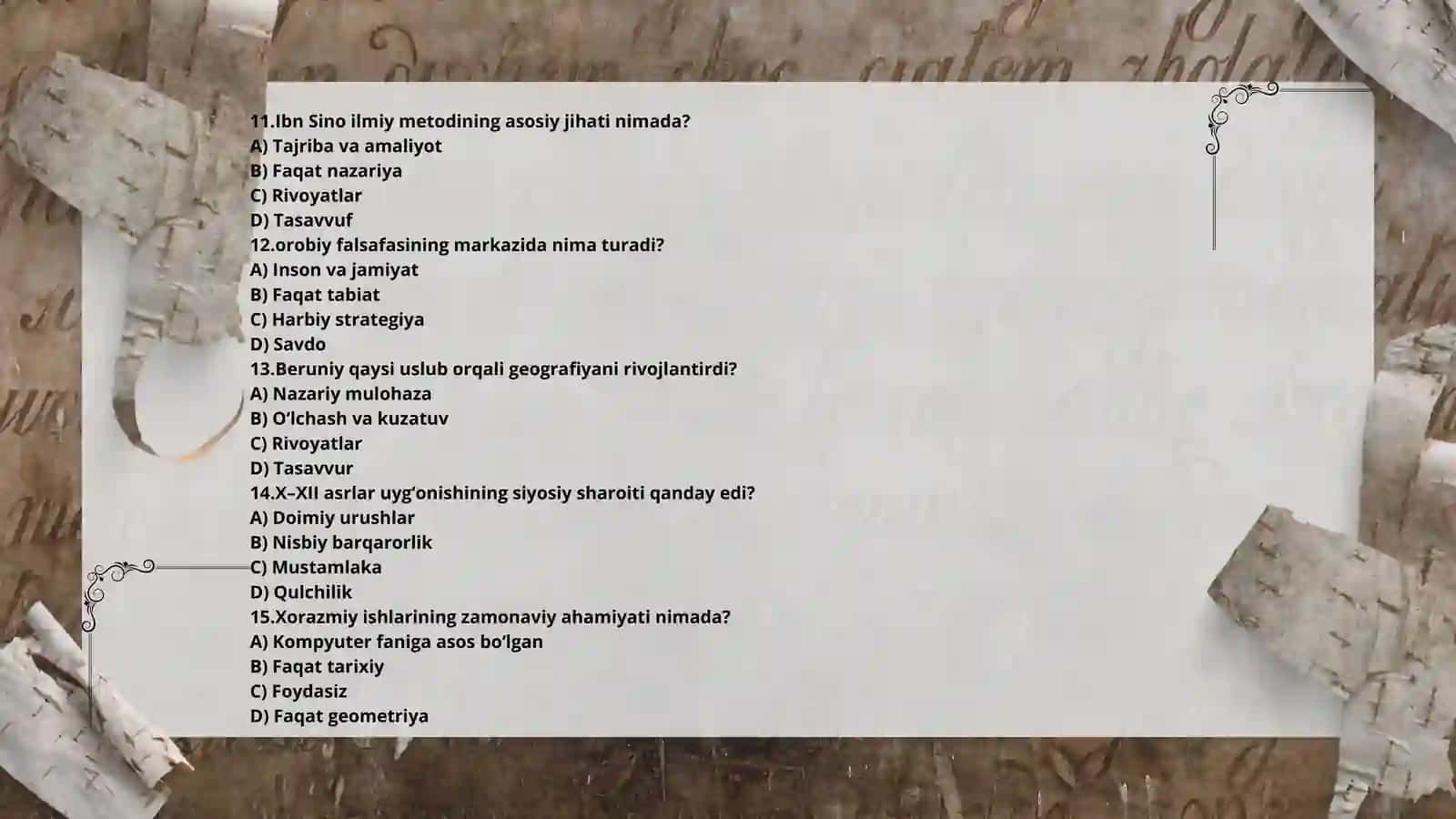 IX–XII asrlardagi Renessansning  test 3