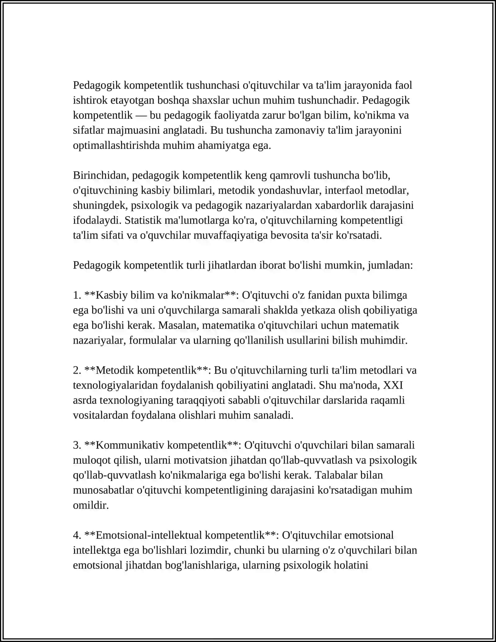 MUSTAQIL ISH Mavzu: PEDAGOGIKNING KASBIY KOMPETENTLIGI VA KREATIVLIGI 3